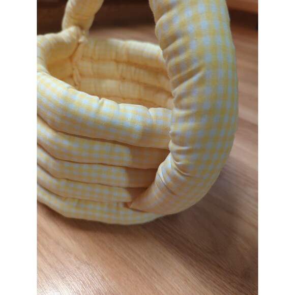 Easter Basket Hand Made Fabric Yellow White Gingham Vintage Soft Plush Handle - Picture 7 of 8